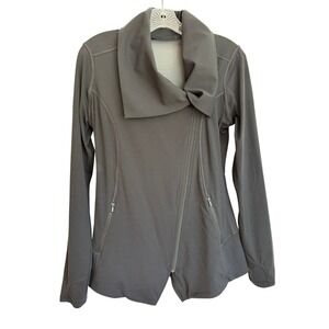 Athleta Black Asymmetrical Zip Moto Jacket Cowl Neck Mesh Back Womens XS